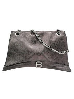 Balenciaga Large Crush Chain Bag Metallic Steel Grey Leather NWT Auth